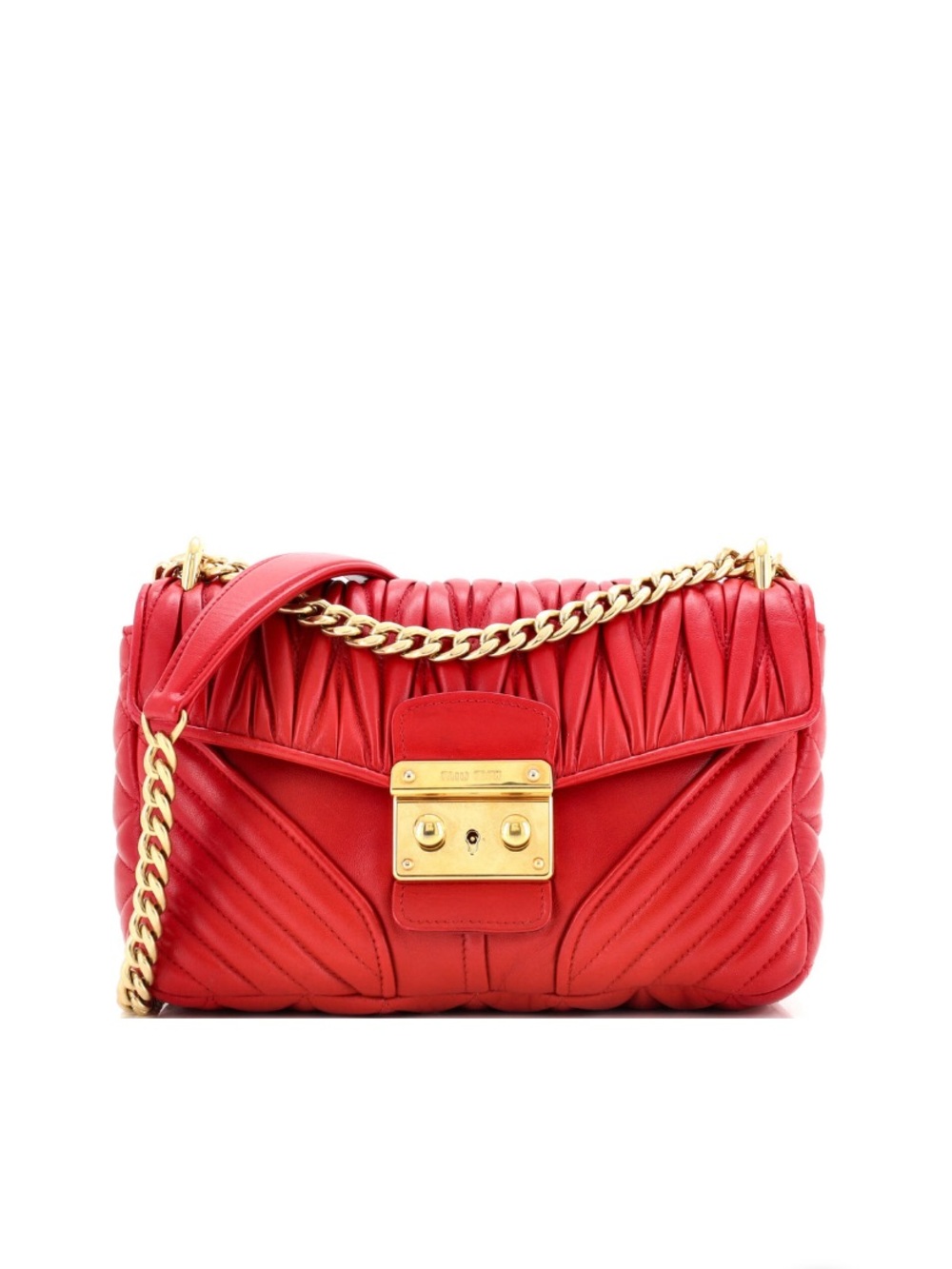 Miu Miu Red Quilted Leather Shoulder Bag with Gold Chain